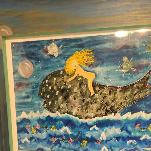 Mermaid Art Print Set Blue Ocean Coastal Decor Signed SenoraQ Mexico Framed - Picture 11 of 15